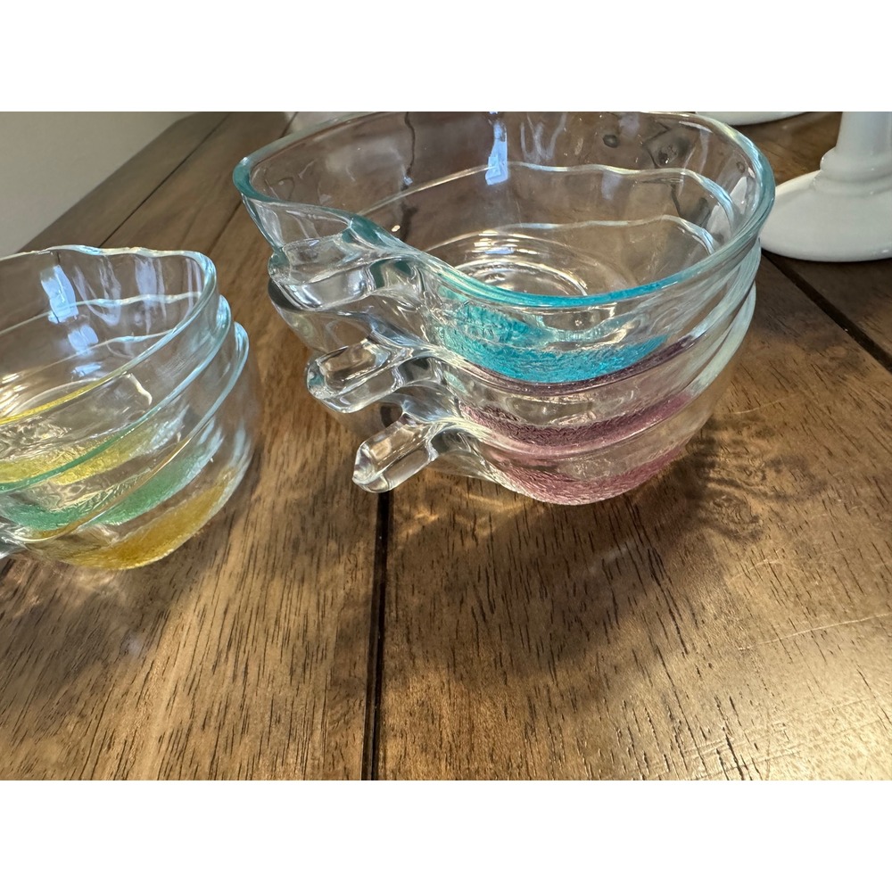 Vintage KIG Indonesia Apple Glass Bowls Set of 6 Colored Leaves Dessert Fruit